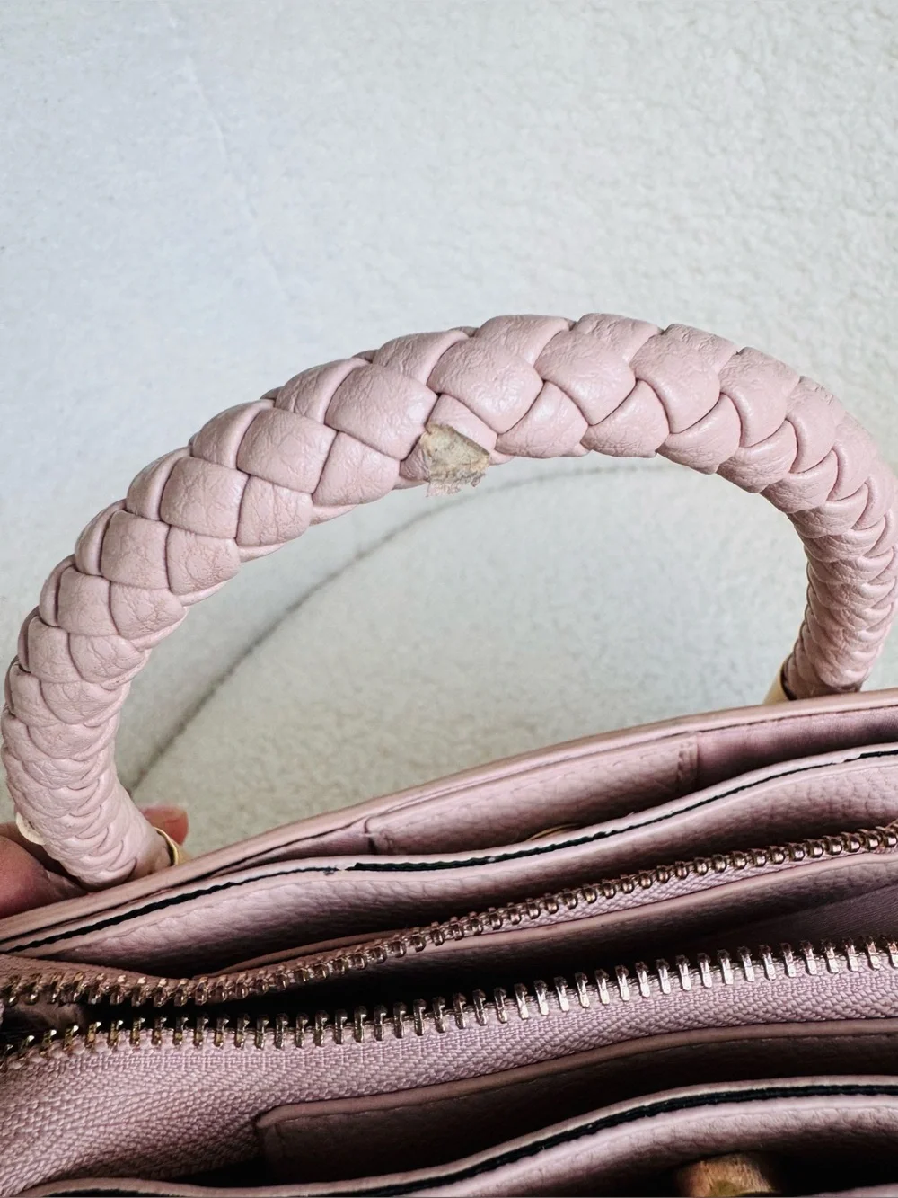 bebe Blush Pink Embossed Top-Handle Satchel with Gold Hardware